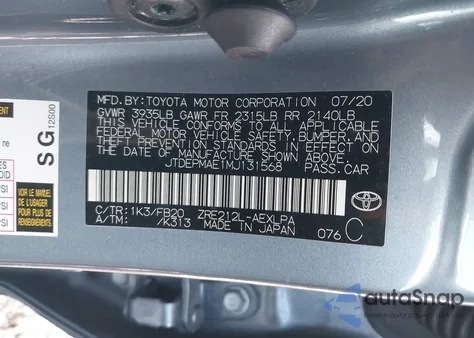 2021 Toyota Corolla Le from USA, damaged, VIN JTDEPMAE1MJ131568